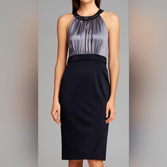 Jones Wear Womens Mauve/black Beaded Neck Midi Dress  Metallic, Holiday Sz 14 - Picture 1 of 9